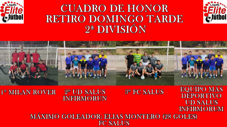 CUADRO DE HONOR. RETIRO DOMINGO TARDE 2ª DIVISIÓN